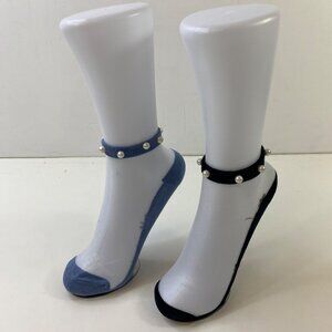 Womens Pearl-Embellished Sheer Mesh Ankle Socks 2-Pack Blue Black